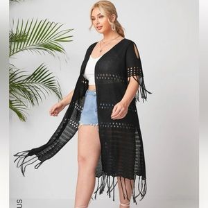 Shein, Fringe hem cardigan, black, size 2XL